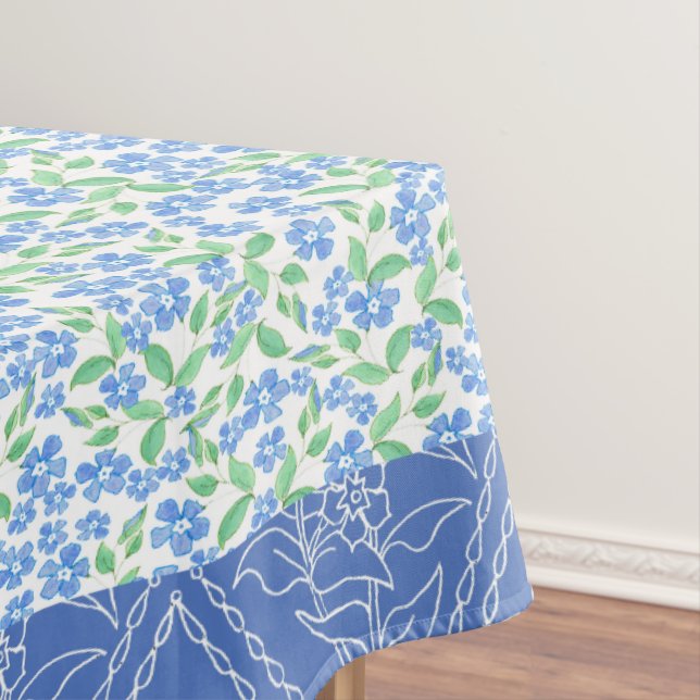 Blaue Periwinkle Floral Boho Imitate Muster Muster Tischdecke (Beispiel)