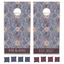 Blaue Periwinkle-Spitze Art Nouveau Florale Hochze