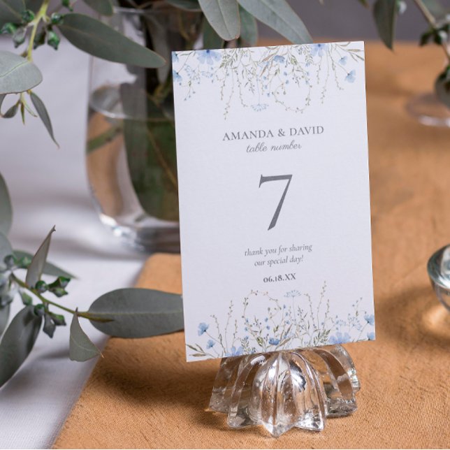 Blaue Periwinkle-Wildblumenhochzeit Tischnummer (Von Creator hochgeladen)
