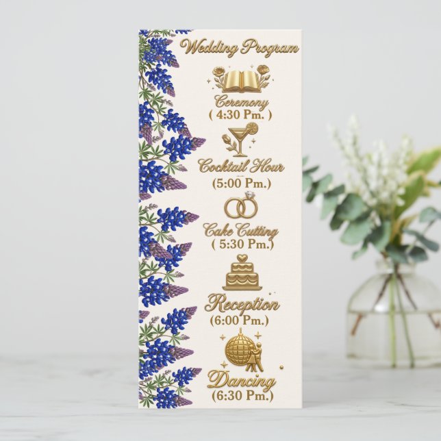 Blaue Perle Elegante Florale Hochzeitsprogramm Programm (Stehend Vorderseite)