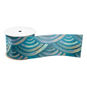 Blaue Perle Fischskala Muster Satinband