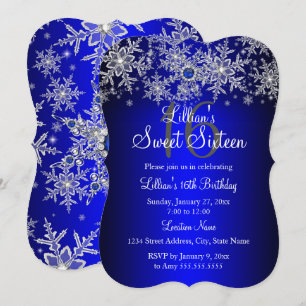 Blaue Perle Silber Schneeflocke Sweet 16 Einladung