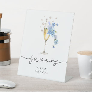 Blaue Perlen & Prosecco Brautparty Favoriten Sockelschild