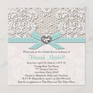Blaue Perlen-Spitze-Diamant-Brautparty-Einladungen Einladung