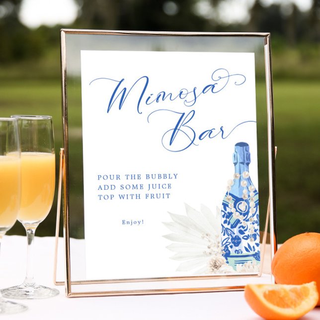 Blaue Perlen und Prosecco Mimosa Bar Sign Poster (Von Creator hochgeladen)