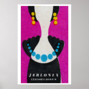 Blaue Perlenkette - Matchbox-Druck - Tschechische Poster