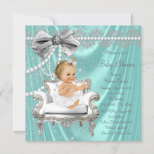 Blaue Perlenstuhl Mädchen Baby Shower Einladung