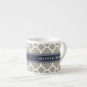 Blaue Personalisierte Bezeichnung Graues Quatrefol Espressotasse