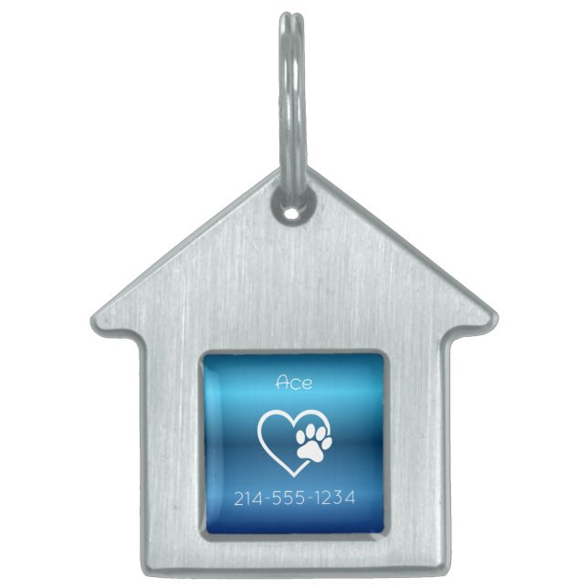 Blaue Personalisierte Hund-ID-Anhänger Name & Tele Tiermarke (Vorderseite)