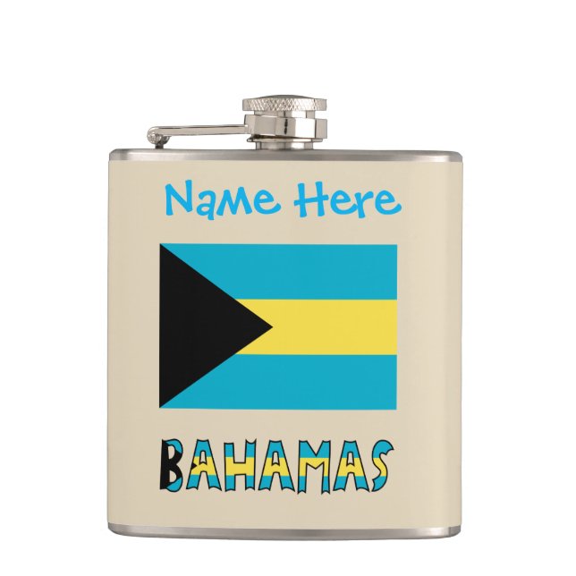 Blaue Personalisierung der Flagge Bahamas Bahamas  Flachmann (Vorderseite)