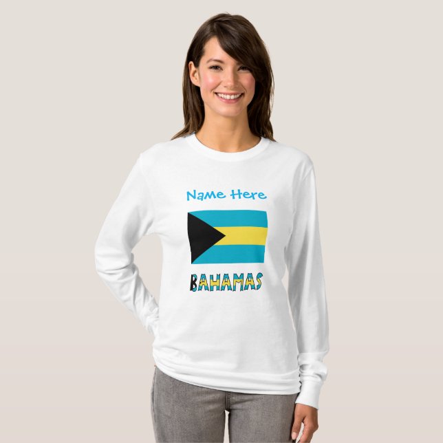 Blaue Personalisierung der Flagge Bahamas Bahamian T-Shirt (Vorne ganz)