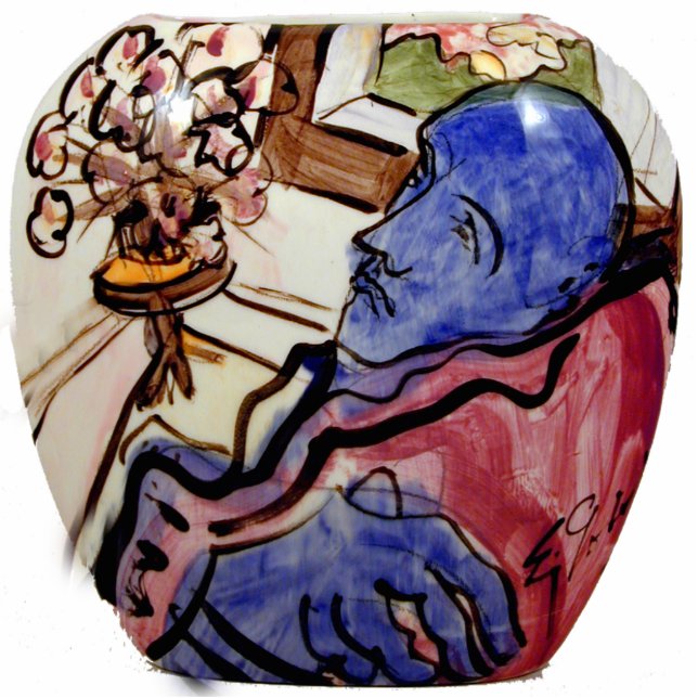 Blaue Persönlichkeit im kleinen Zimmer Freistehende Fotoskulptur (Vorne)