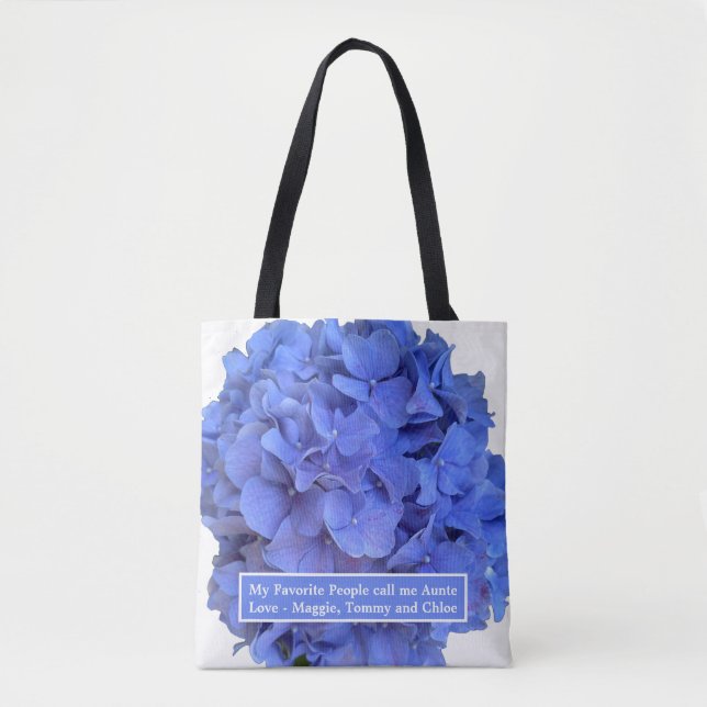 Blaue Perwinkle, elegante Blumenhydrangeas (Vorderseite)