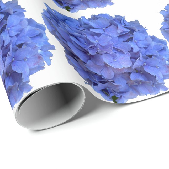 Blaue Perwinkle, elegante Blumenhydrangeas Geschenkpapier (Rolleneckpunkt)