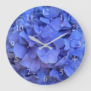 Blaue Perwinkle, elegante Blumenhydrangeas Große Wanduhr
