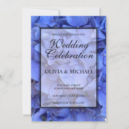 Blaue Perwinkle elegante Blumenhydrangeas Hochzeit Einladung