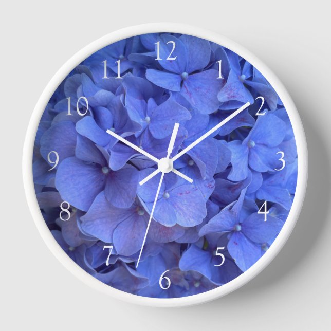 Blaue Perwinkle, elegante Blumenhydrangeas Uhr (Vorderseite)