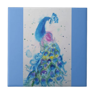 Blaue Pfau Aquarell Blaue Vogel Vögel Fliese