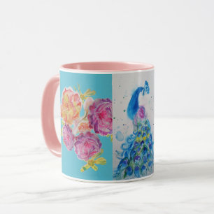 Blaue Pfau Aquarellmalerei Aqua-Rosen-Tasse Tasse