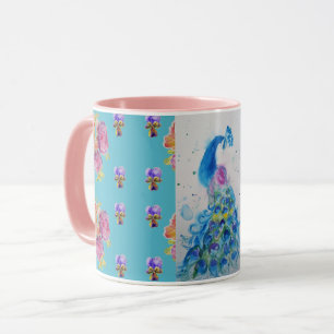 Blaue Pfau-Aquarellmalerei Aqua-Rosen-Tasse Tasse