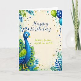 Blaue Pfau Kindergeburtstagsfeier Karte