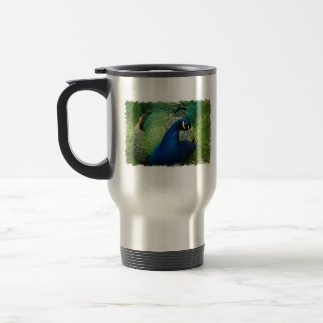 Blaue Pfau-Reise-Tasse Reisebecher (Links)