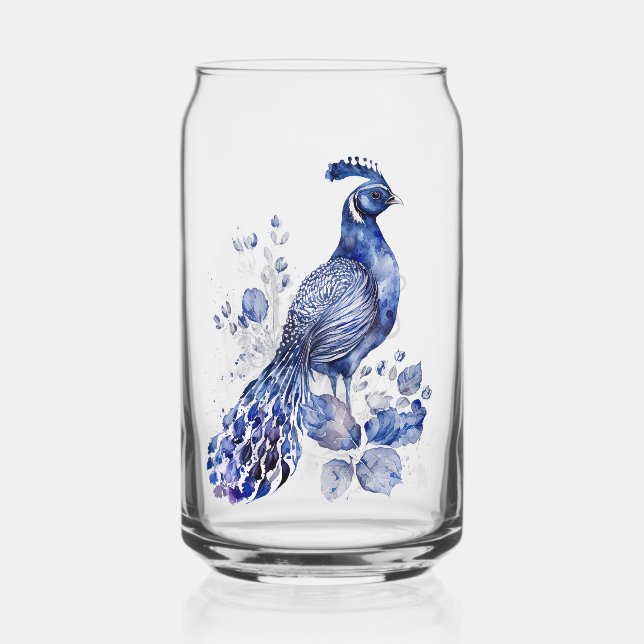 Blaue Pfaue im Delft-Stil mit Blume Dosenglas (Vorderseite)
