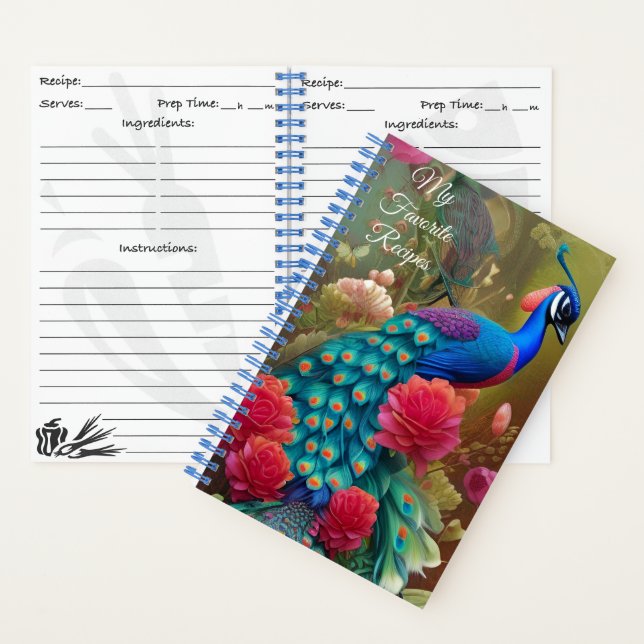 Blaue Pfaue im Rosengarten Rezept Notizbuch (Innen)