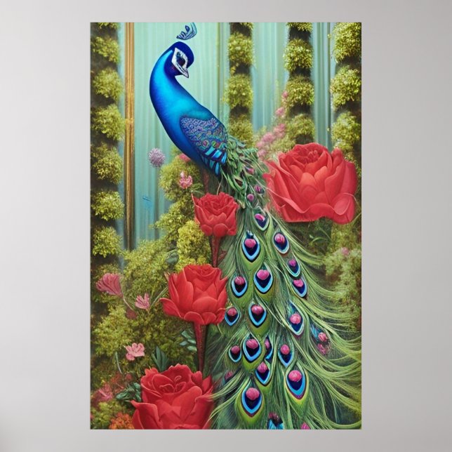 Blaue Pfaue in Rose und Garten des Himmlischen Fri Poster (Vorne)
