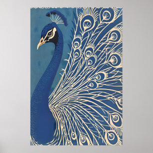 Blaue Pfauen-Kunst Druck Minimalist Feder Wand Poster