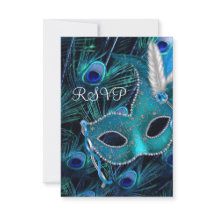 Blaue Pfauen-Maskenparty-RSVP
