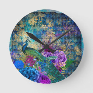 Blaue Pfauen Pfau Französische Acryl Wanduhr