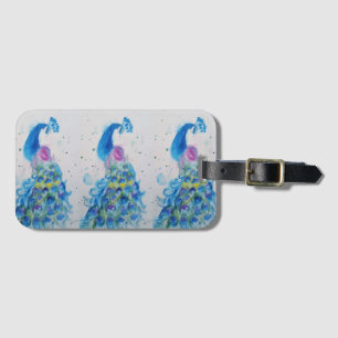 Blaue Pfauen-Vogel-Aquarell-Gepäckanhänger Gepäckanhänger