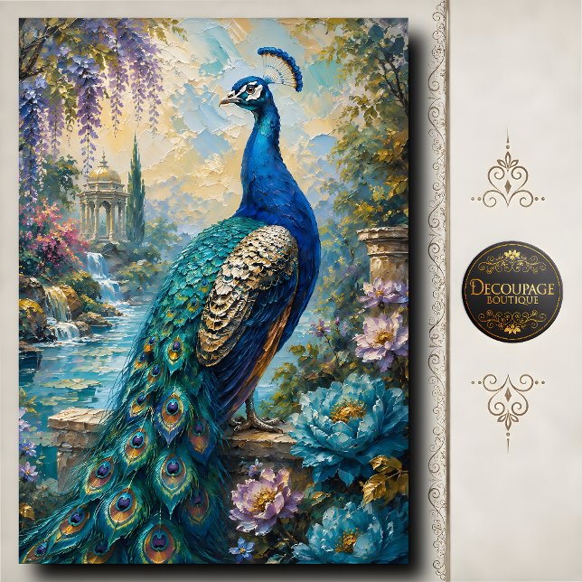 Blaue Pfauen-Wassergarten-Decoupage Seidenpapier (Blue Peacock Water Garden Decoupage Tissue Paper)