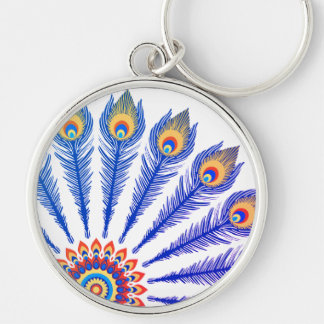 Blaue Pfauenfeder-Mandala-Schlüsselanhänger - Boho Schlüsselanhänger