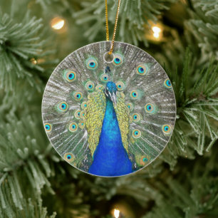 Blaue Pfauenfeder-Pracht Urlaub Keramik Ornament