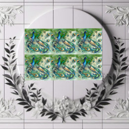 Blaue Pfauenpaar Grün Goldenes Federmotiv Fliese