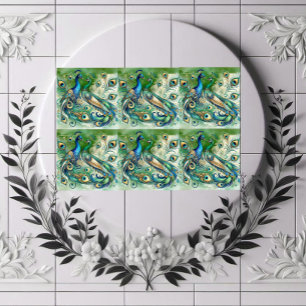Blaue Pfauenpaar Grün Goldenes Federmotiv Fliese