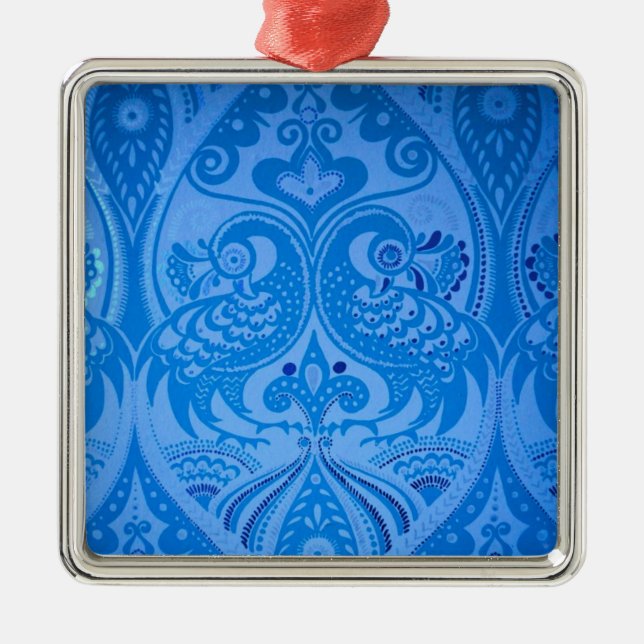 Blaue Pfauenvögel Ornament Aus Metall (Vorne)