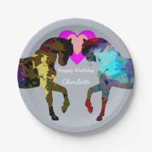 Blaue Pferdepersonalisierter PapierTeller