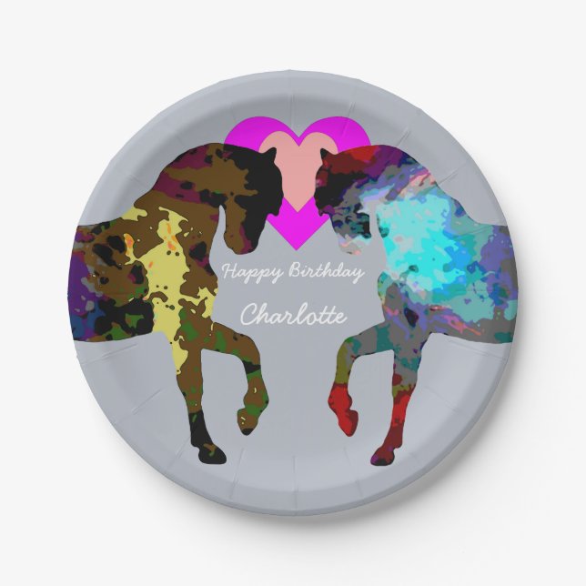 Blaue Pferdepersonalisierter PapierTeller (Vorderseite)