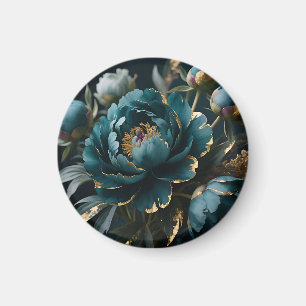 Blaue Pfingstrose Gold Luxus Botanische Blüte Magnet