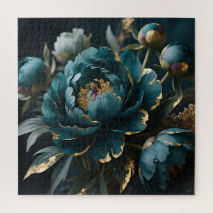 Blaue Pfingstrose Gold Luxus Botanische Blüte Puzzle