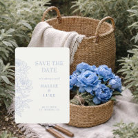 Blaue Pfingstrose Linienkunst Hochzeit Save Datum