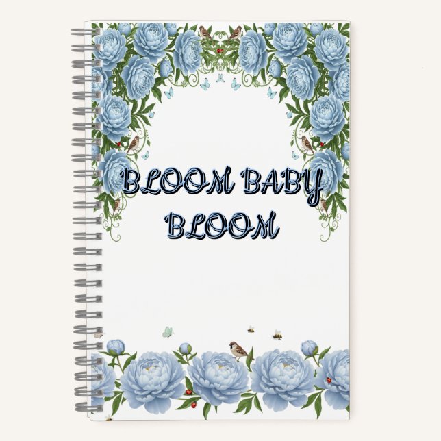 Blaue Pfingstrose Luxus Floral  Notizbuch (Vorderseite)