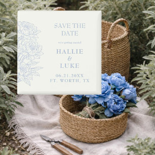 Blaue Pfingstrosen-Linienkunst-Hochzeit Save the D Magnet