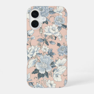 Blaue Pfingstrosen Pfirsich Botanisch Vintage Blum iPhone 16 Hülle