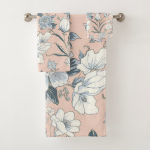 Blaue Pfingstrosen Pfirsich Botanisch Vintage Flor Badhandtuch Set