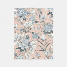 Blaue Pfingstrosen Pfirsich Botanisch Vintage Flor Fleecedecke