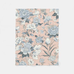 Blaue Pfingstrosen Pfirsich Botanisch Vintage Flor Fleecedecke